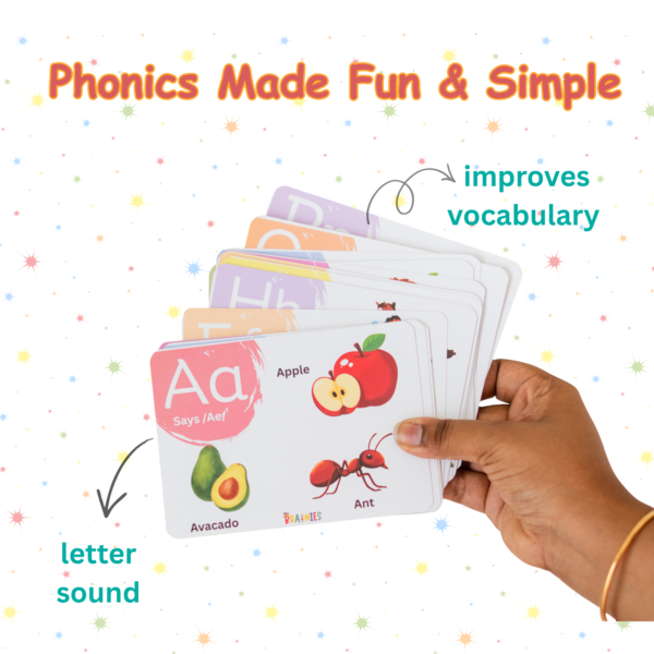 Phonics Flashcards for Kids | Double-Sided ABC Letter Sound Cards | Brainies India
